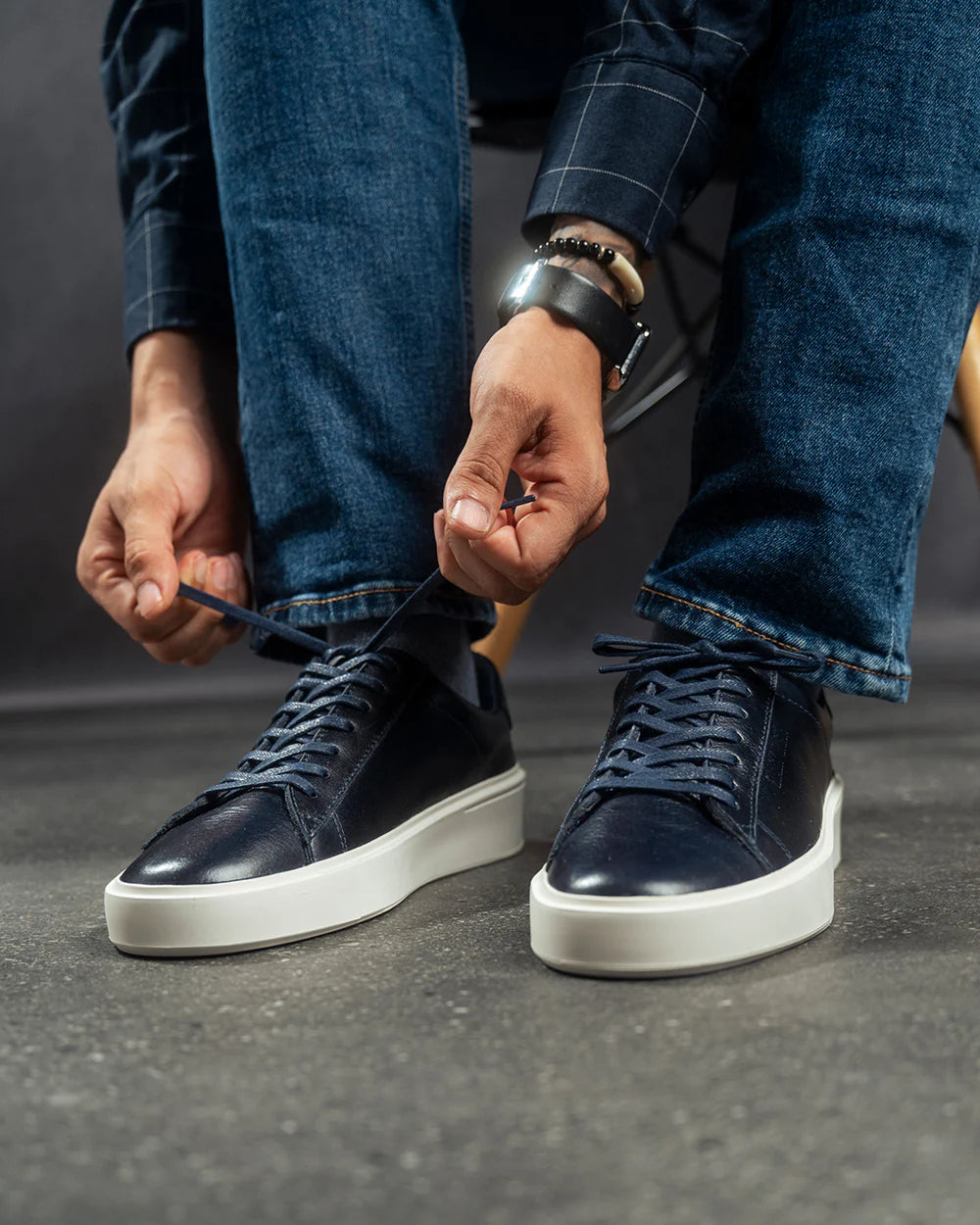 Navy Blue Leather